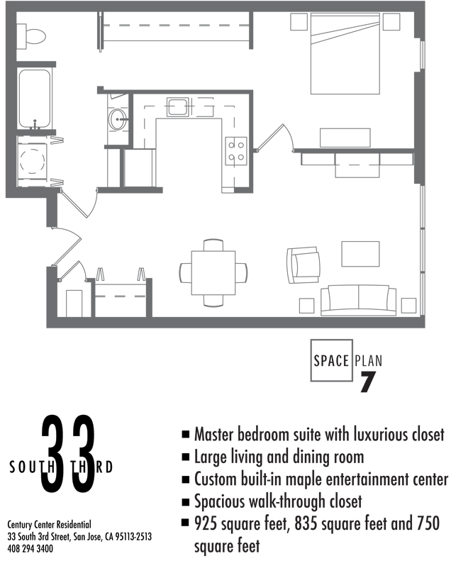 Floor Plan 7. 1 Bedroom 1 Bath   3 available  Square Feet sizes