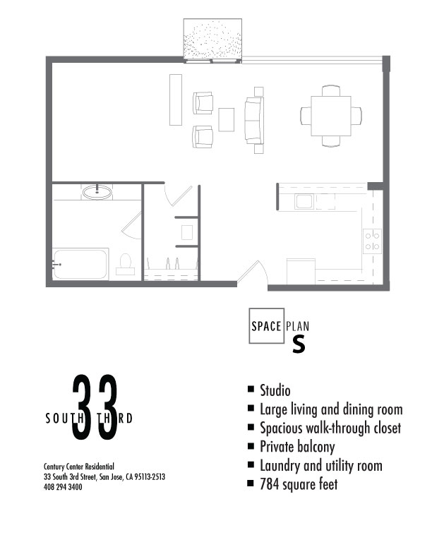 Floor Plan for Studio. 784 Square Feet